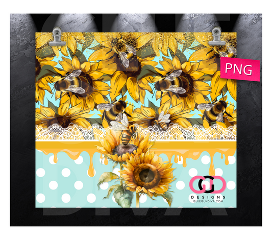 Bees and Dots with Honey- Digital tumbler wrap for 20 oz skinny straight tumbler