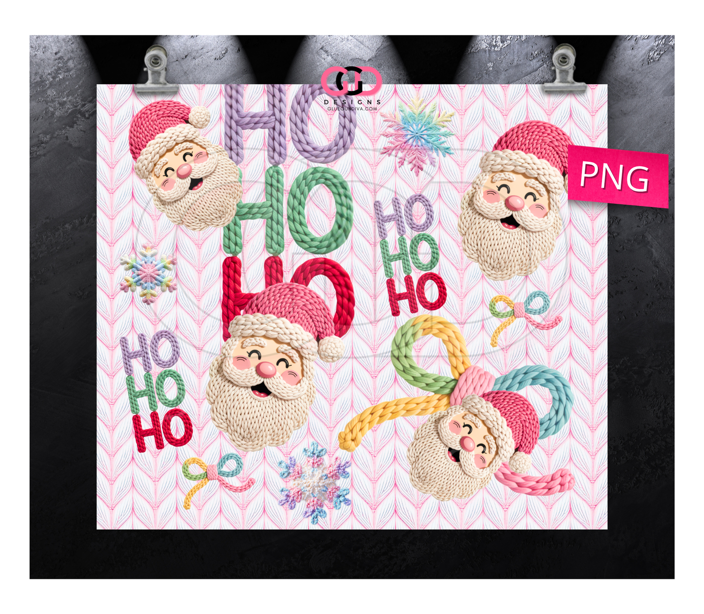 Knitted Santa Ho Ho Ho - Digital tumbler wrap for 20 oz skinny straight tumbler