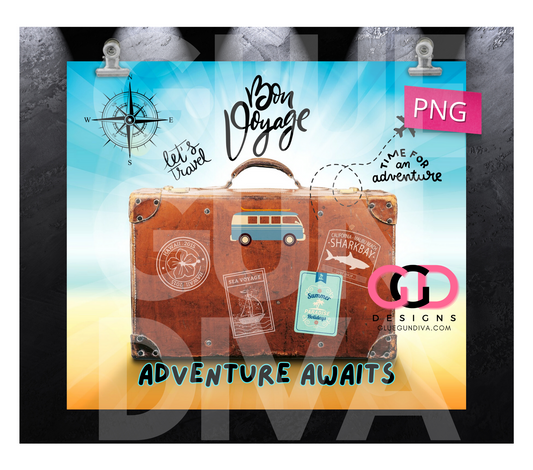 Bon Voyage- Digital tumbler wrap for 20 oz skinny straight tumbler