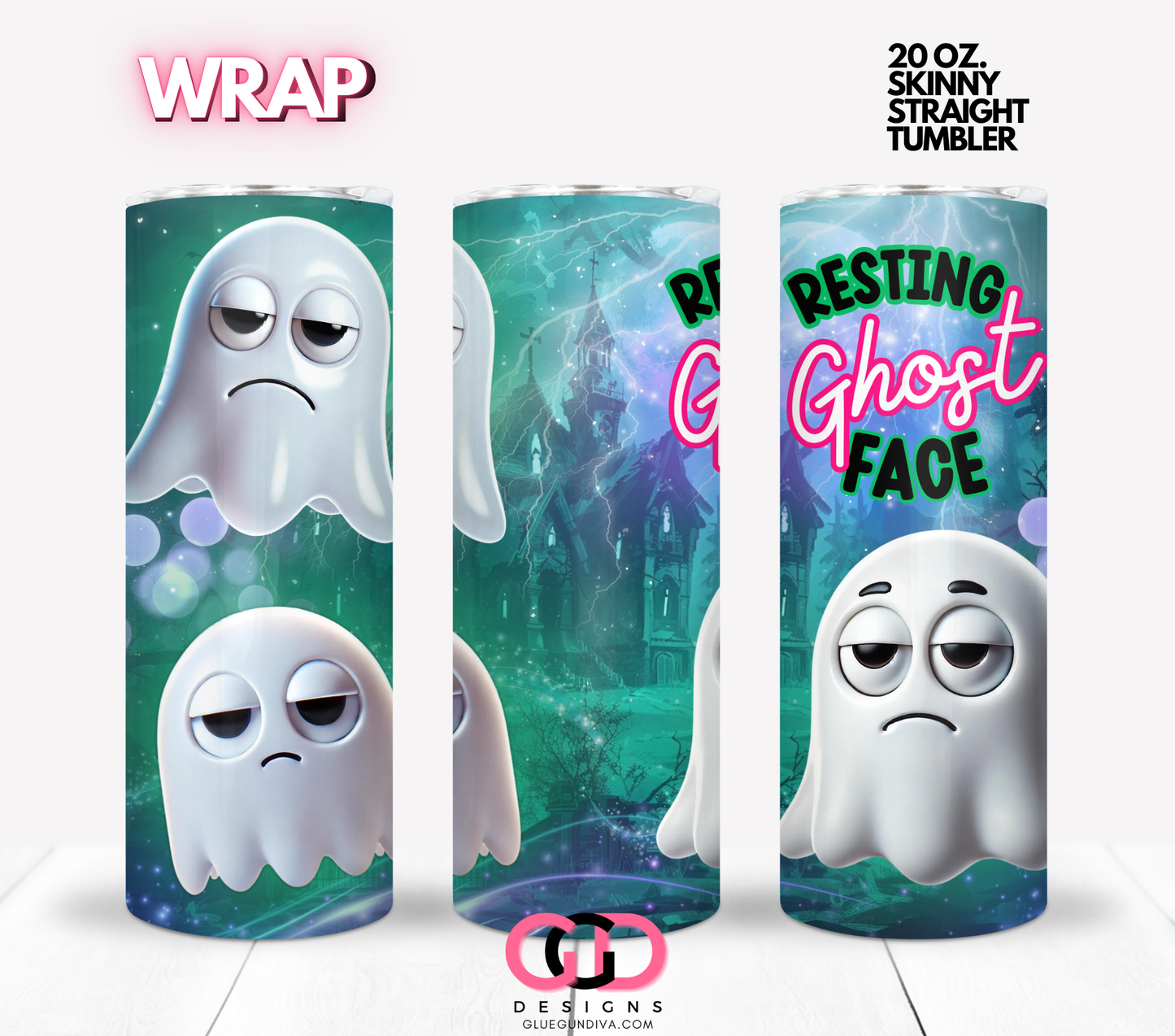 Resting Ghost Face - Digital tumbler wrap for 20 oz skinny straight tumbler