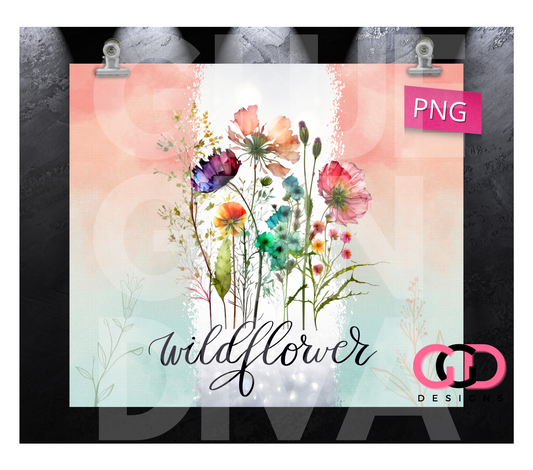 Wildflower coral and green- Digital tumbler wrap for 20 oz skinny straight tumbler