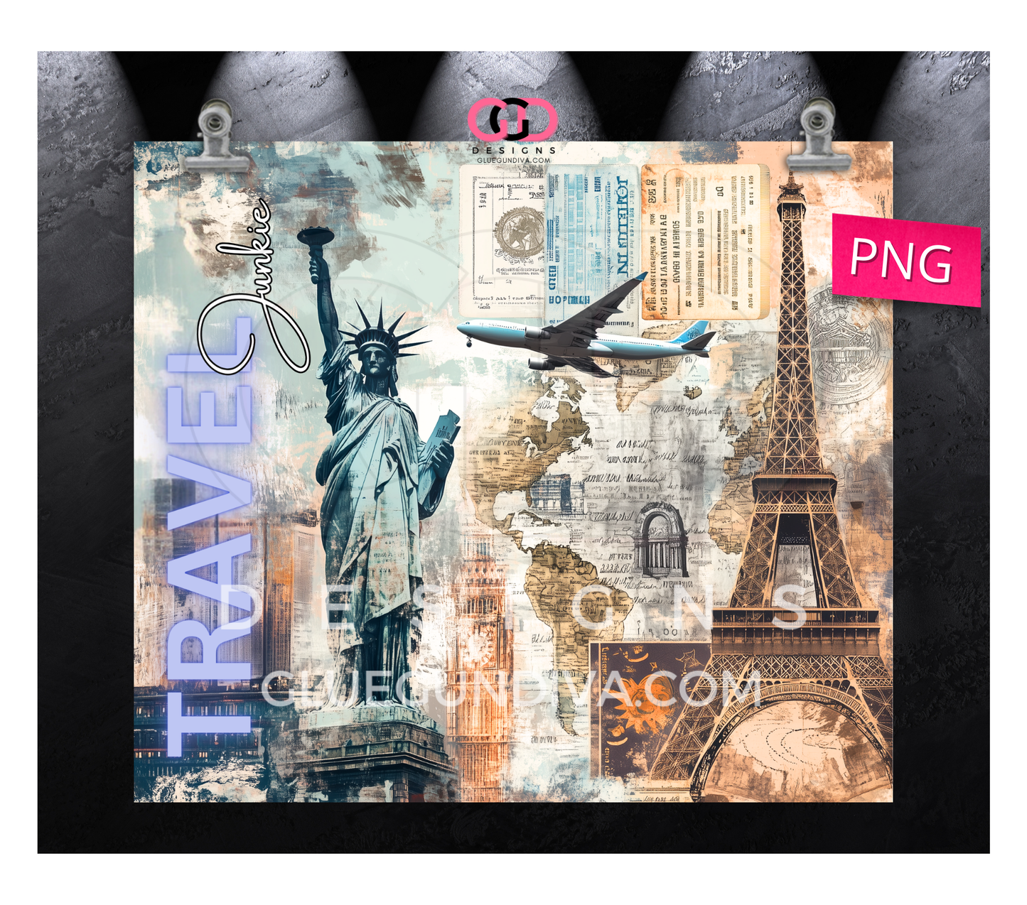 Travel Junkie - Digital tumbler wrap for 20 oz skinny straight tumbler