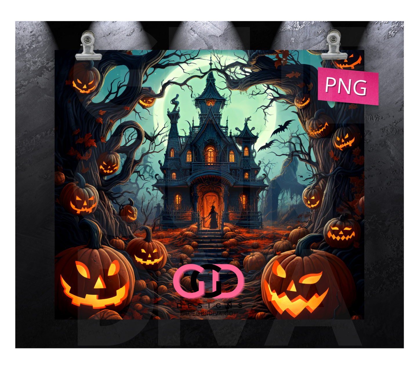 Halloween Haunted Mansion - Digital tumbler wrap for 20 oz skinny straight tumbler