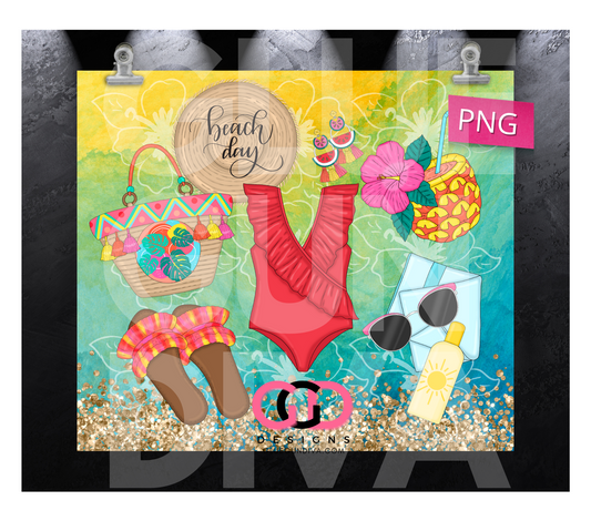 Beach Day- Digital tumbler wrap for 20 oz skinny straight tumbler