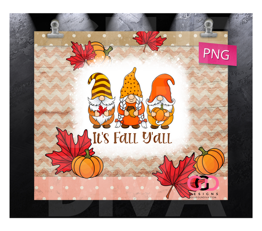 It's Fall Y'all- Digital tumbler wrap for 20 oz skinny straight tumbler