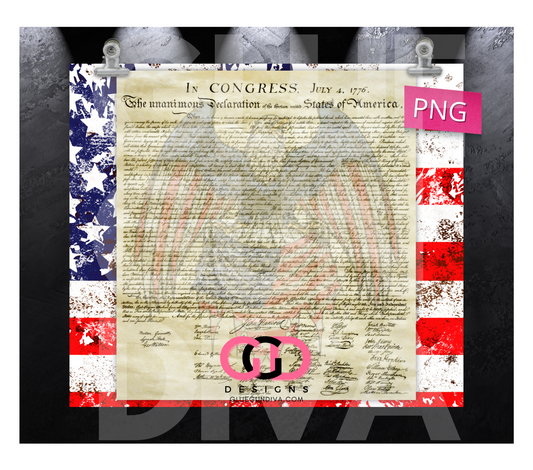 US Declaration of Independence- Digital tumbler wrap for 20 oz skinny straight tumbler