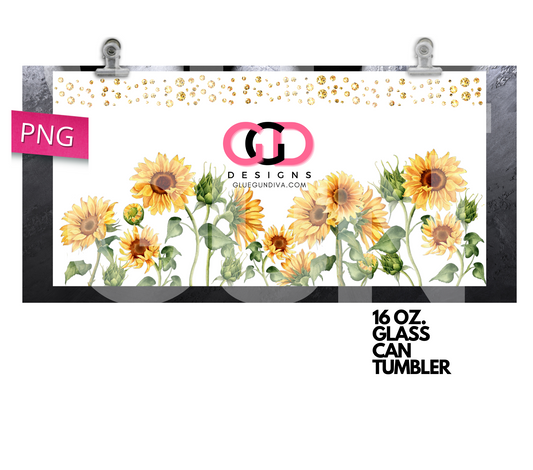 Sunflowers and Gems- Digital wrap for 16 oz glass can