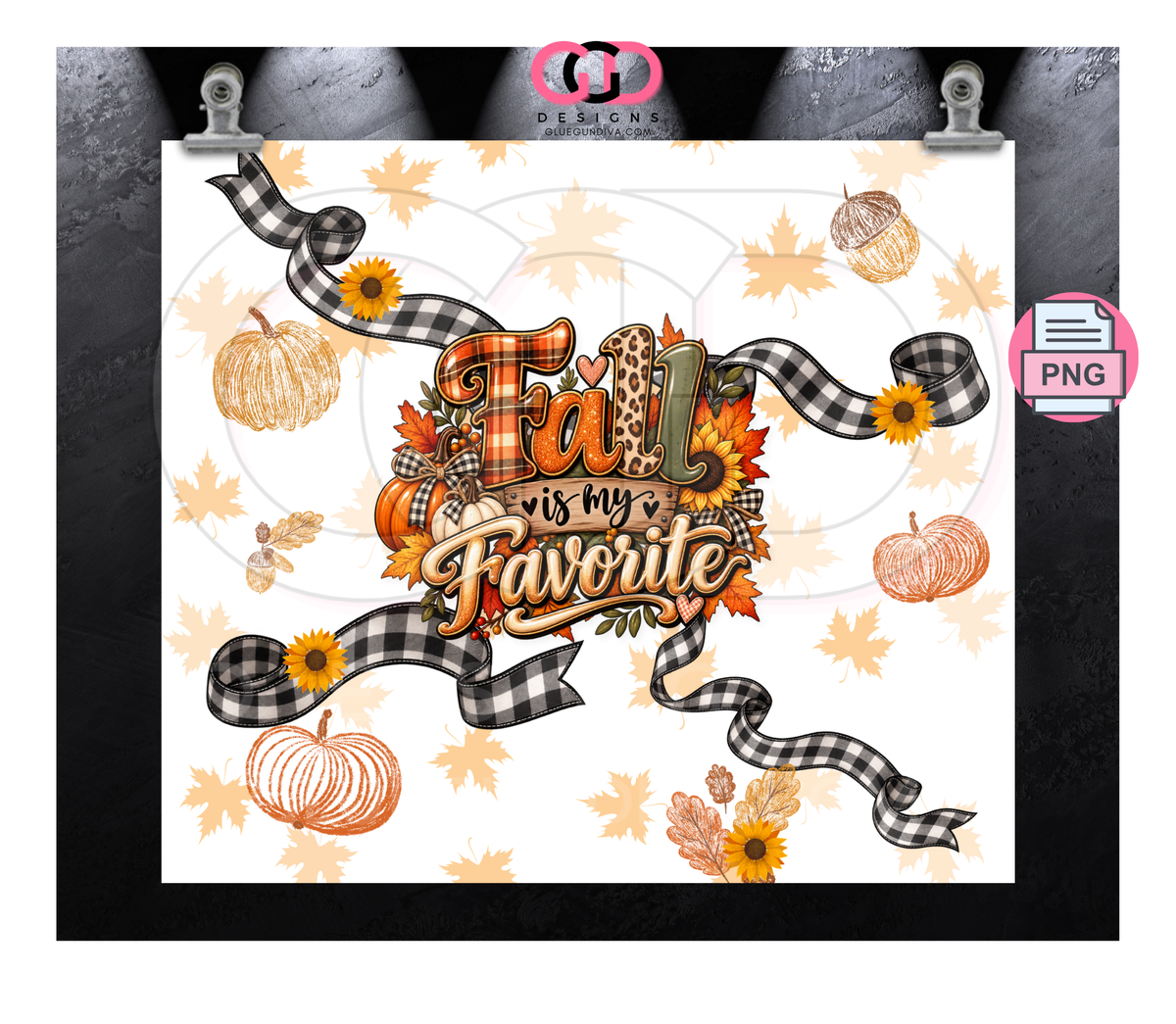 Fall is my Favorite Ribbons - Digital tumbler wrap for 20 oz skinny straight tumbler