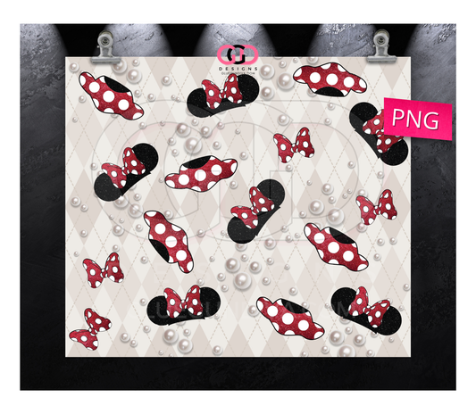 Pearls and cute Miss Mouse - Digital tumbler wrap for 20 oz skinny straight tumbler