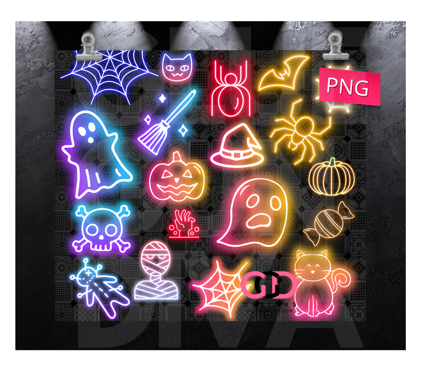 Neon Halloween Elements- Digital tumbler wrap for 20 oz skinny straight tumbler