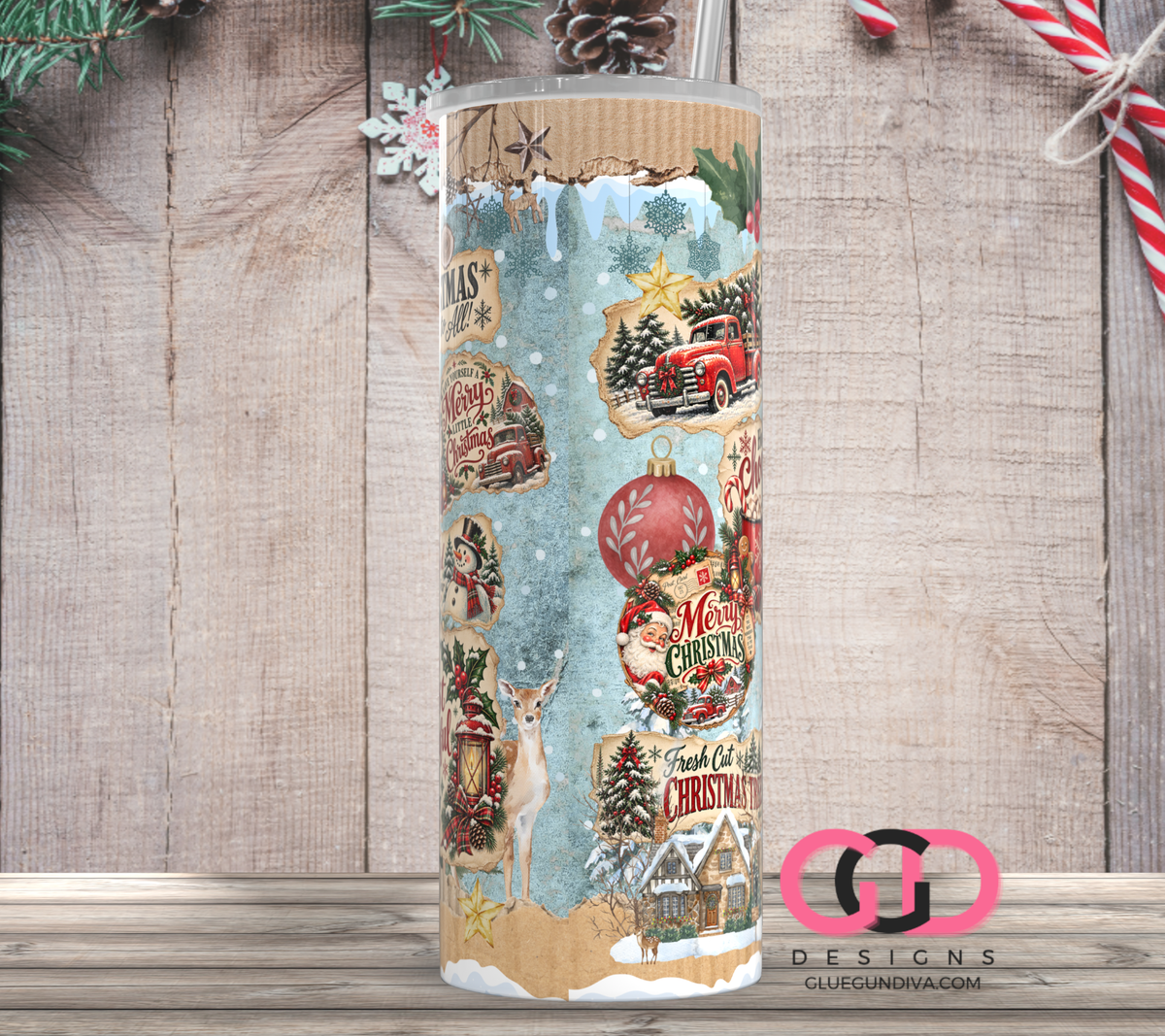 Vintage Christmas Ads- Digital tumbler wrap for 20 oz skinny straight tumbler