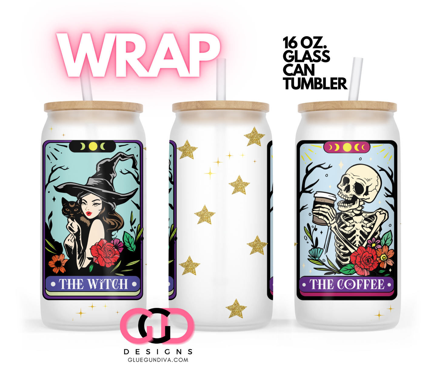 Tarot Cards 1- Digital wrap for 16 oz glass can