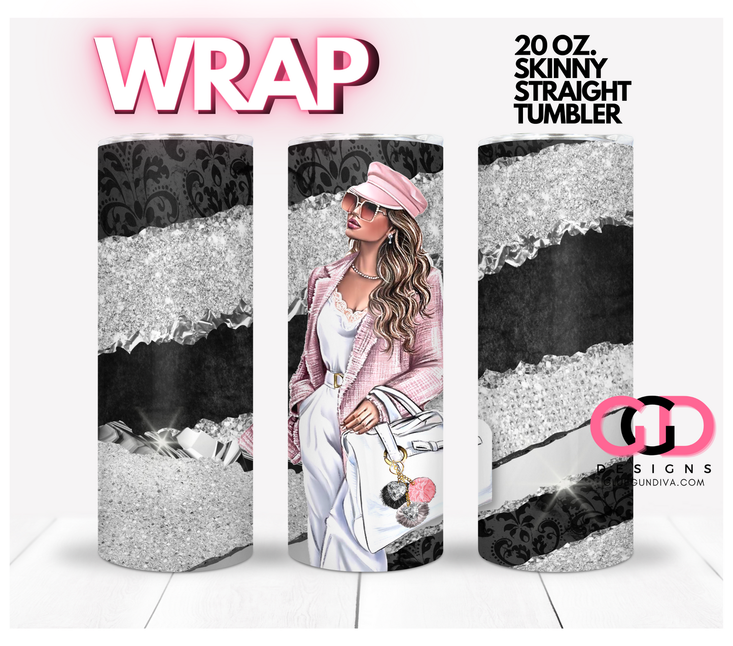 Glam Woman Skin Tone 2- Digital tumbler wrap for 20 oz skinny straight tumbler