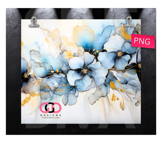 Flowers in Blues- Digital tumbler wrap for 20 oz skinny straight tumbler