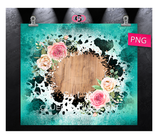 Western Roses and Cow Print - Digital tumbler wrap for 20 oz skinny straight tumbler