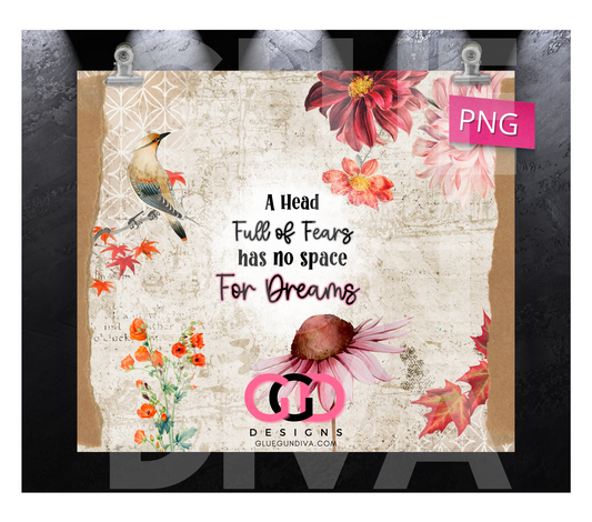 A Head Full of Fears - Digital tumbler wrap for 20 oz skinny straight tumbler