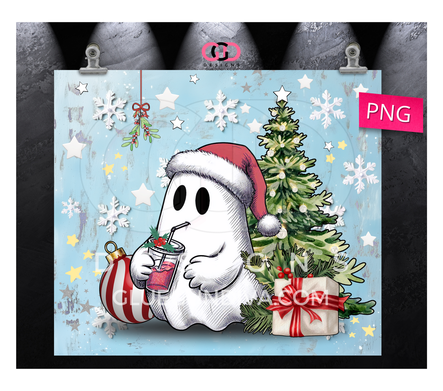 Cold Coffee Christmas Ghost - Digital tumbler wrap for 20 oz skinny straight tumbler