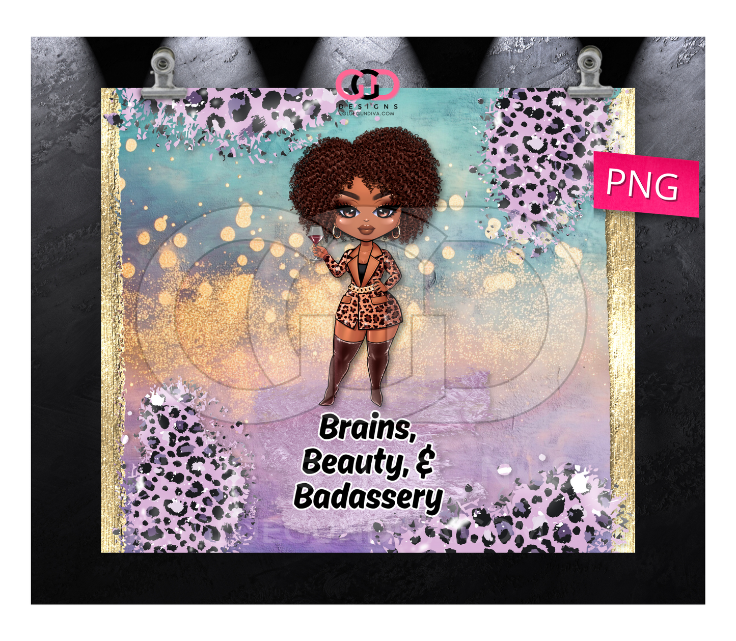 Brains, Beauty & Badassery 3 - Digital tumbler wrap for 20 oz skinny straight tumbler