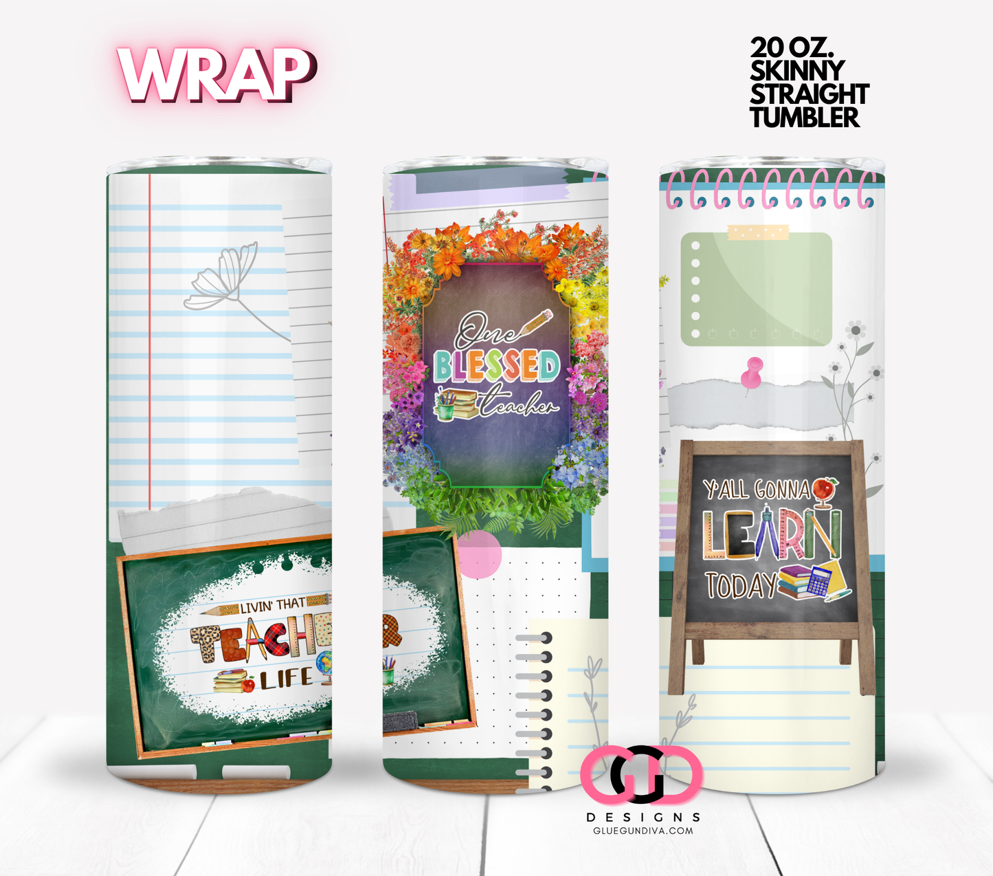 Teacher Boards- Digital tumbler wrap for 20 oz skinny straight tumbler