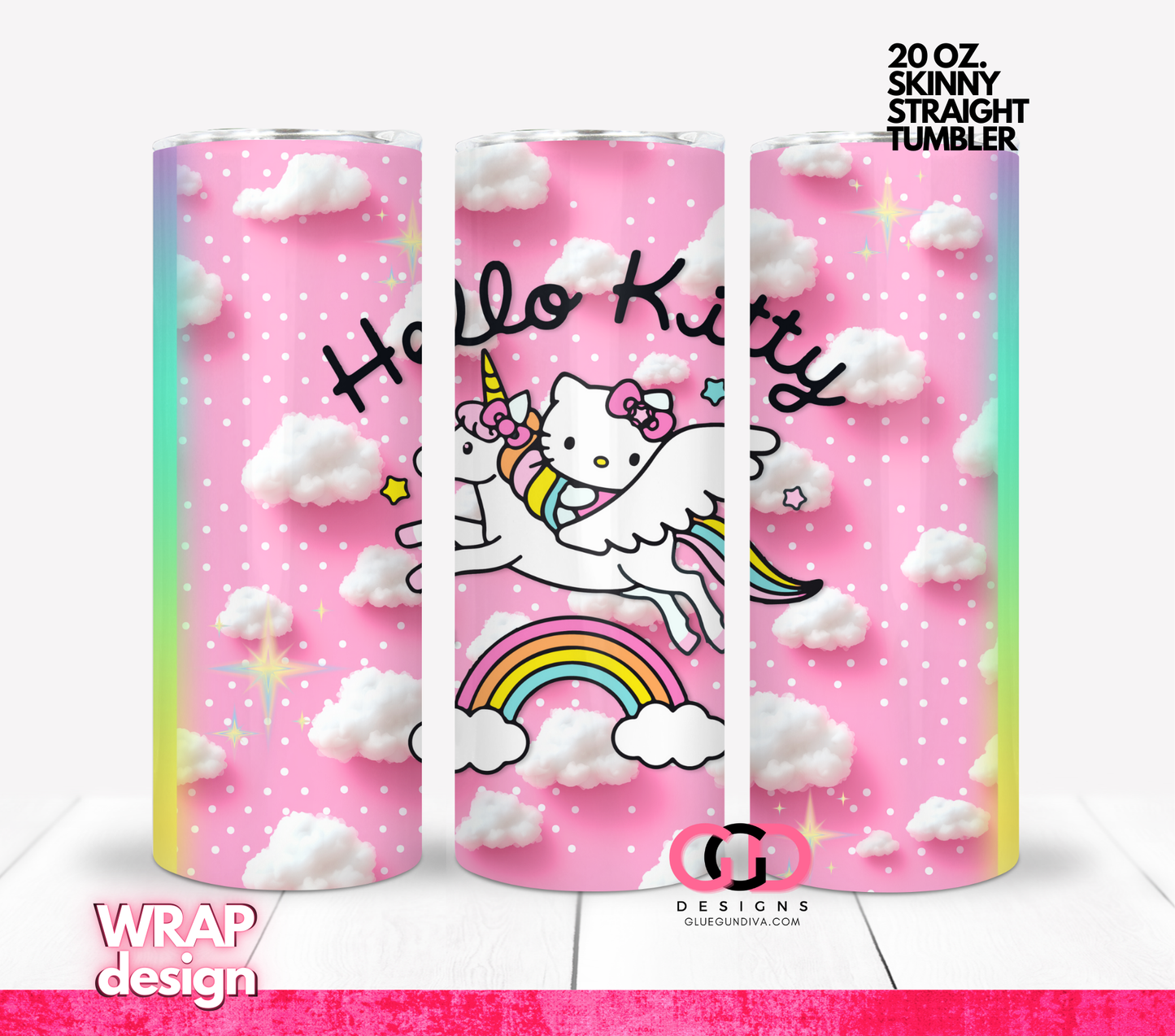 Hello Pink Skies - Digital tumbler wrap for 20 oz skinny straight tumbler