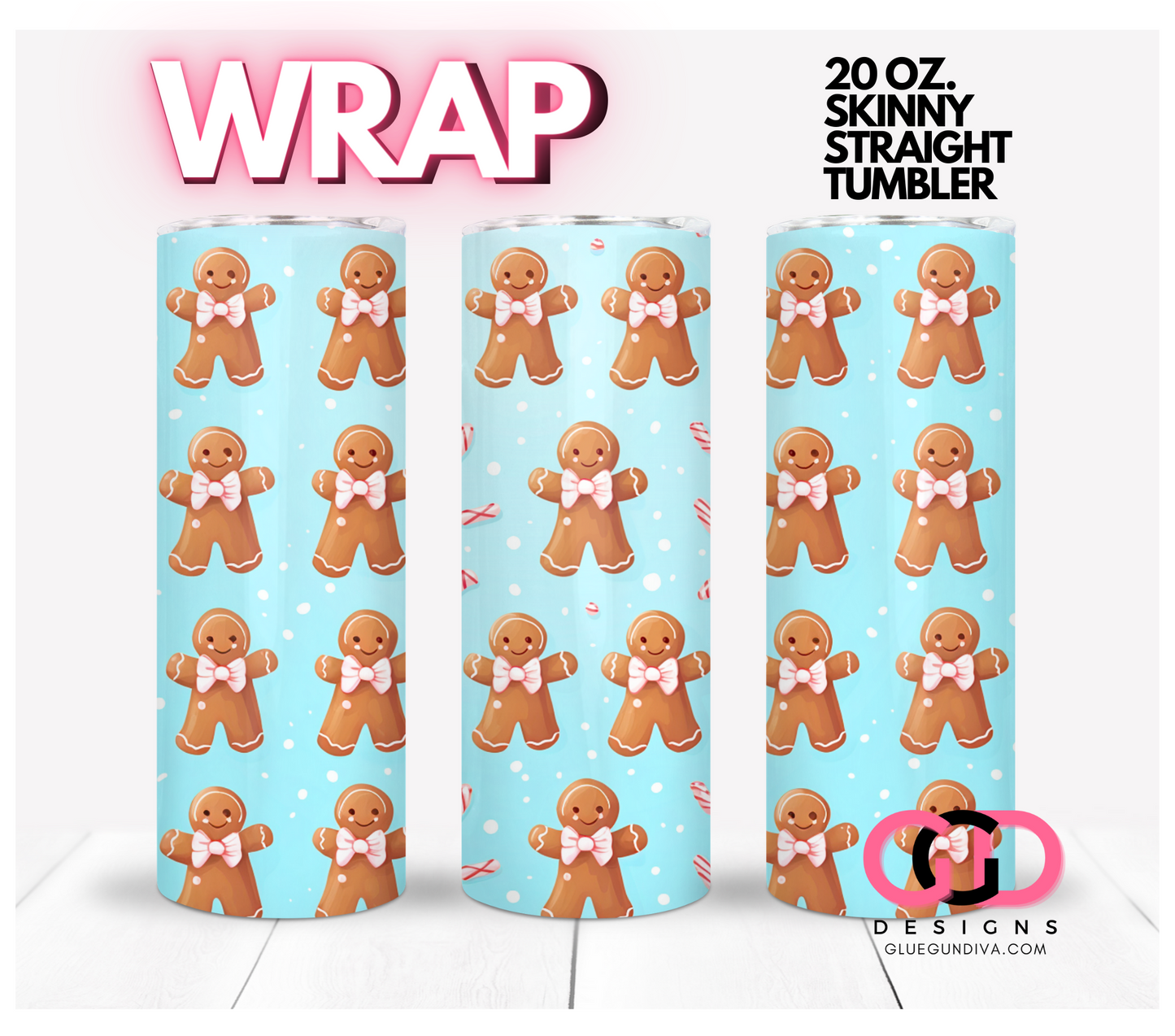 Gingerbread And Peppermint- Digital tumbler wrap for 20 oz skinny straight tumbler