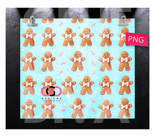 Gingerbread And Peppermint- Digital tumbler wrap for 20 oz skinny straight tumbler