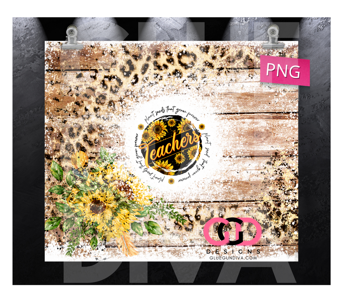 Teachers Plant Seeds Sunflowers- Digital tumbler wrap for 20 oz skinny straight tumbler
