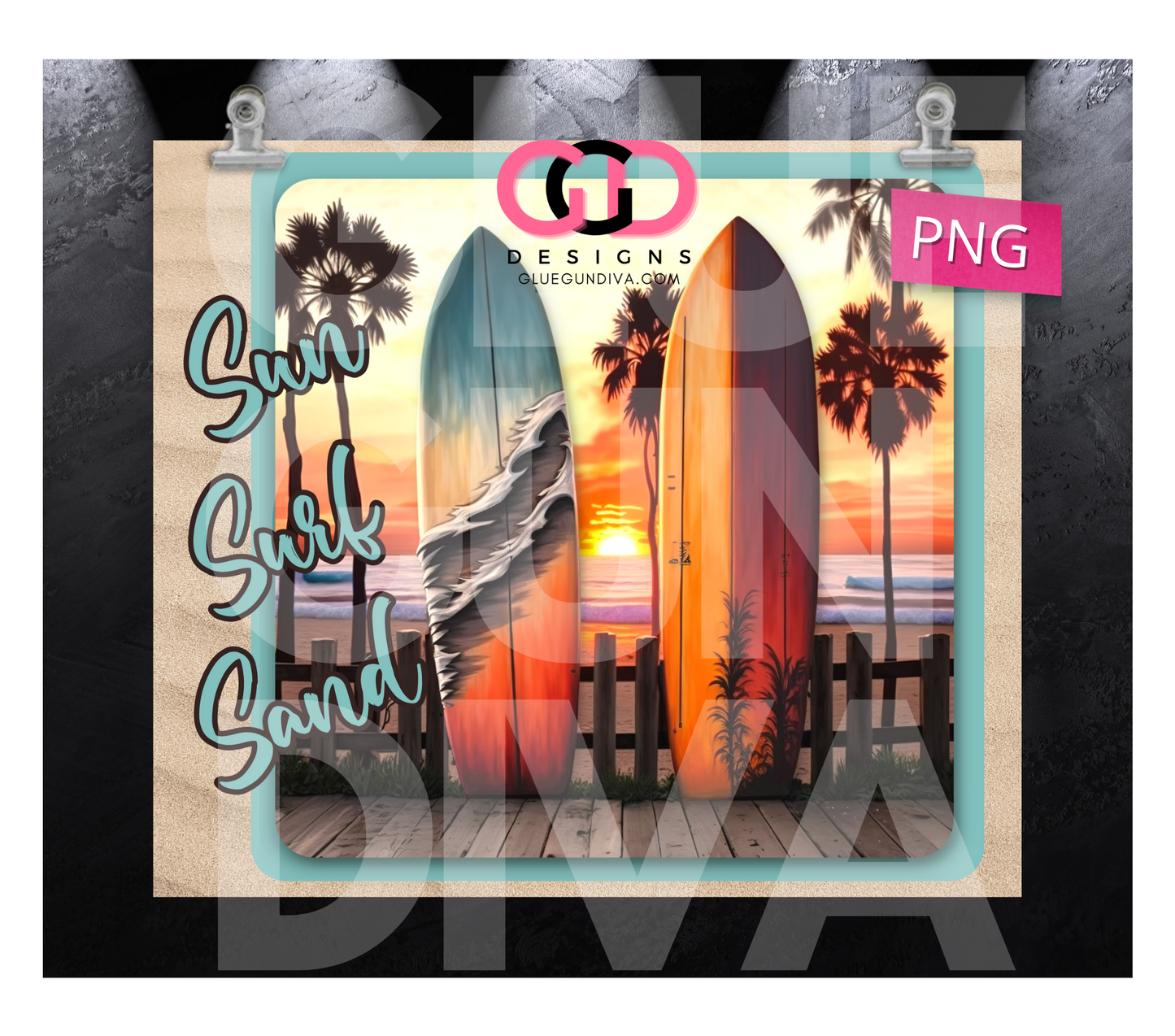 Sun Surf Sand- Digital tumbler wrap for 20 oz skinny straight tumbler