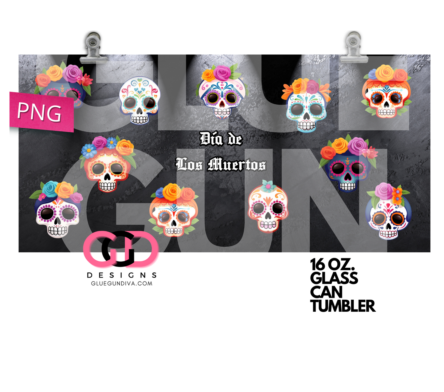 Dia de los Muertos- Digital wrap for 16 oz glass can
