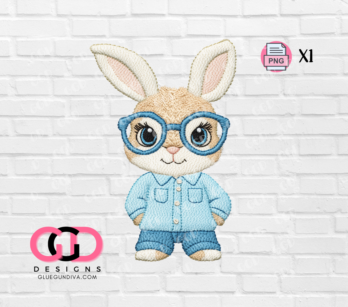 Faux Embroidered Blue Bunny- PNGs & SVGs