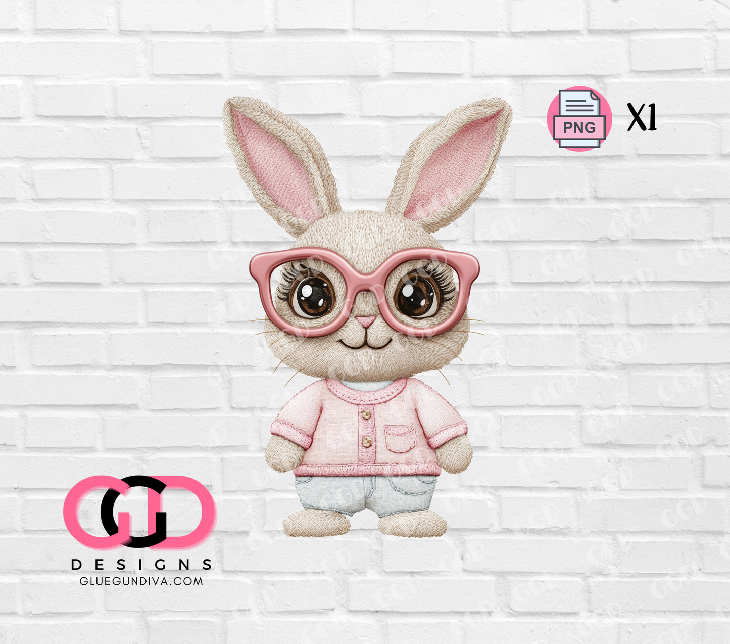 Faux Embroidered Pink Bunny- PNGs & SVGs