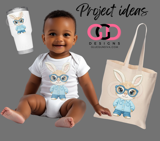 Faux Embroidered Blue Bunny- PNGs & SVGs