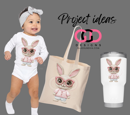 Faux Embroidered Pink Bunny- PNGs & SVGs