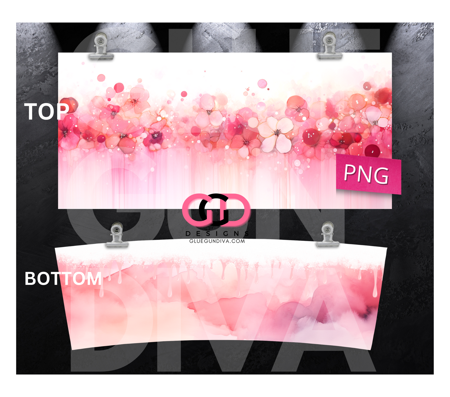 Pink watercolor flowers - Digital tumbler wrap for 40 oz tumbler