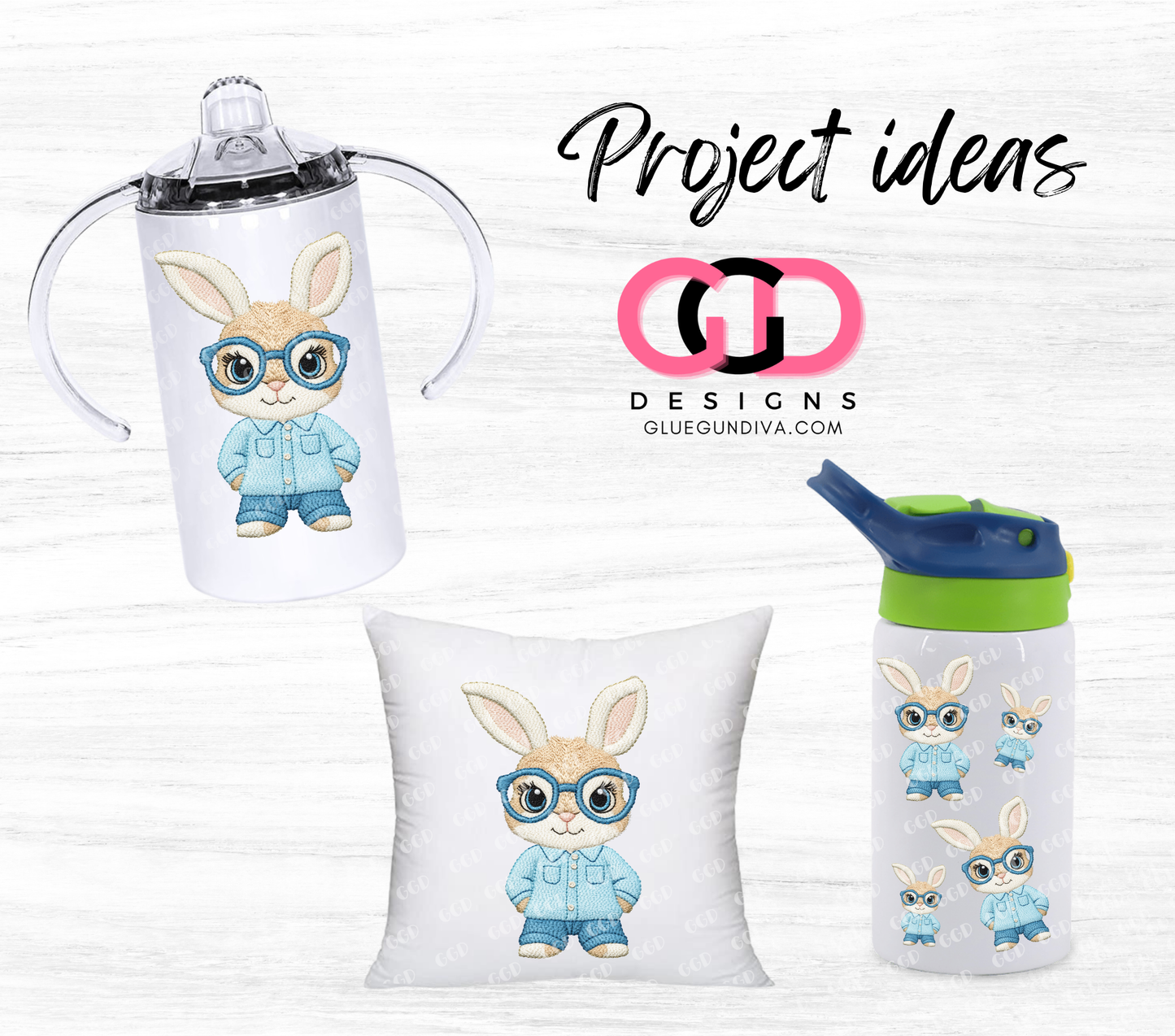 Faux Embroidered Blue Bunny- PNGs & SVGs