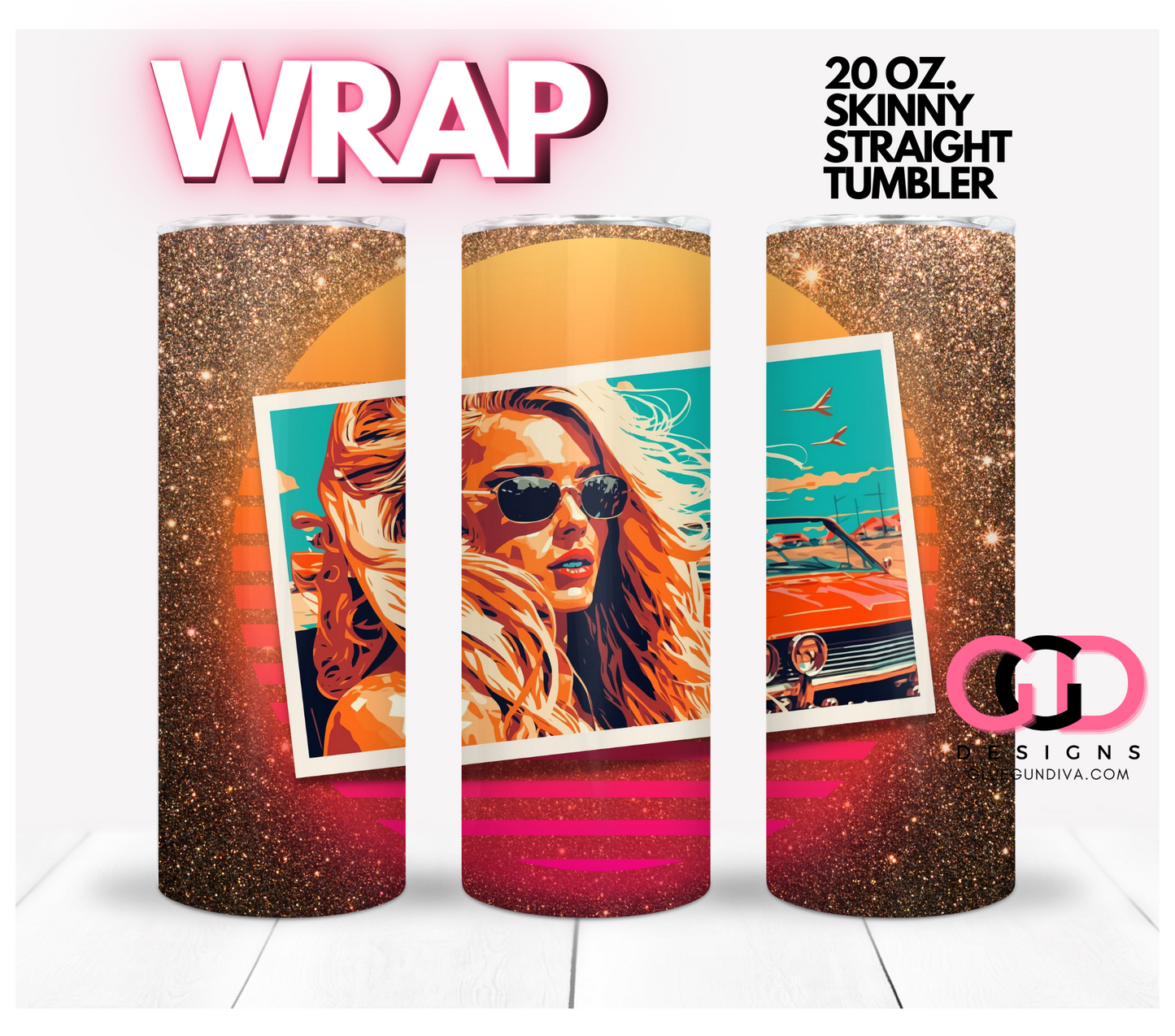 Summer Girl Snapshot- Digital tumbler wrap for 20 oz skinny straight tumbler