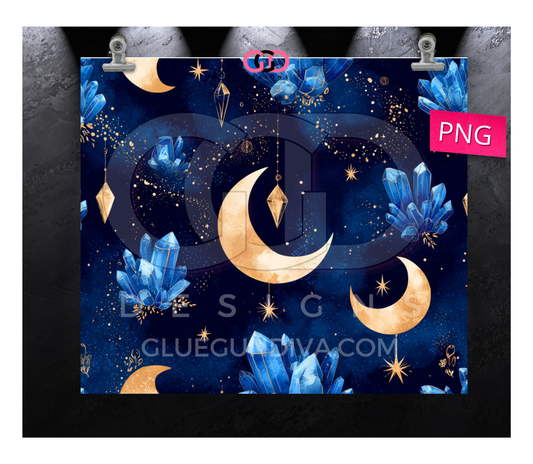 Moons and Crystals- Digital tumbler wrap for 20 oz skinny straight tumbler