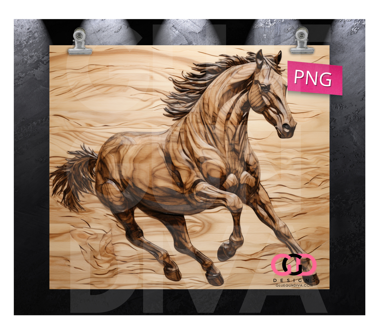 Trotting Wooden Horse- Digital tumbler wrap for 20 oz skinny straight tumbler