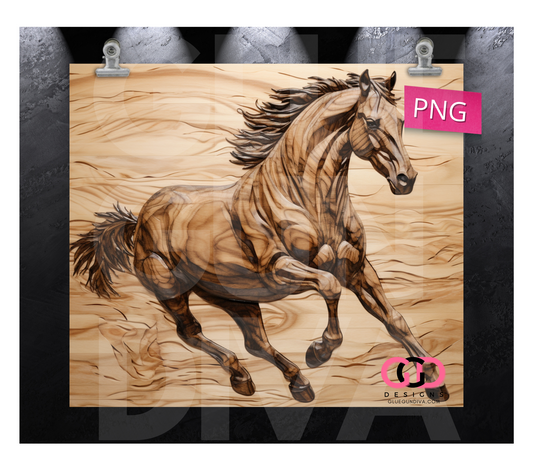 Trotting Wooden Horse- Digital tumbler wrap for 20 oz skinny straight tumbler
