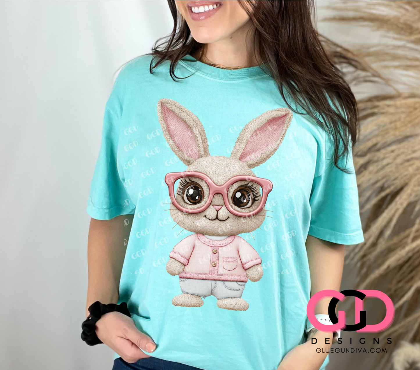 Faux Embroidered Pink Bunny- PNGs & SVGs