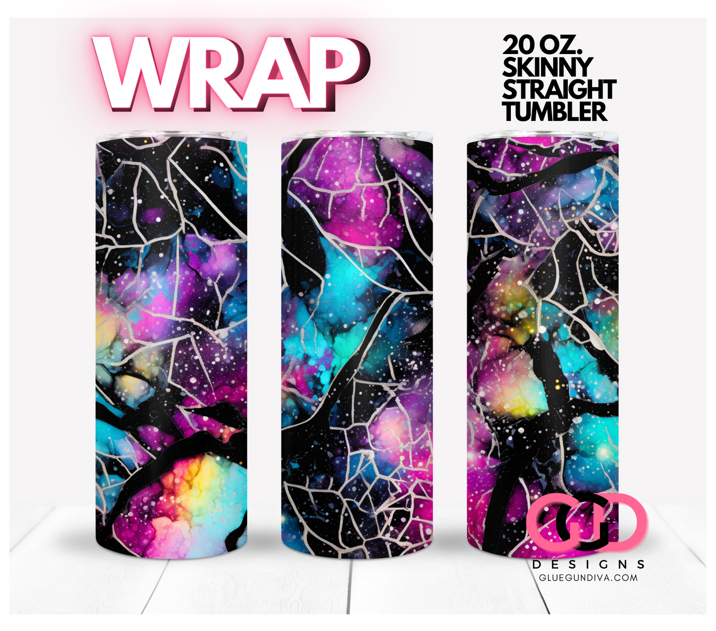 Neon marbled- Digital tumbler wrap for 20 oz skinny straight tumbler