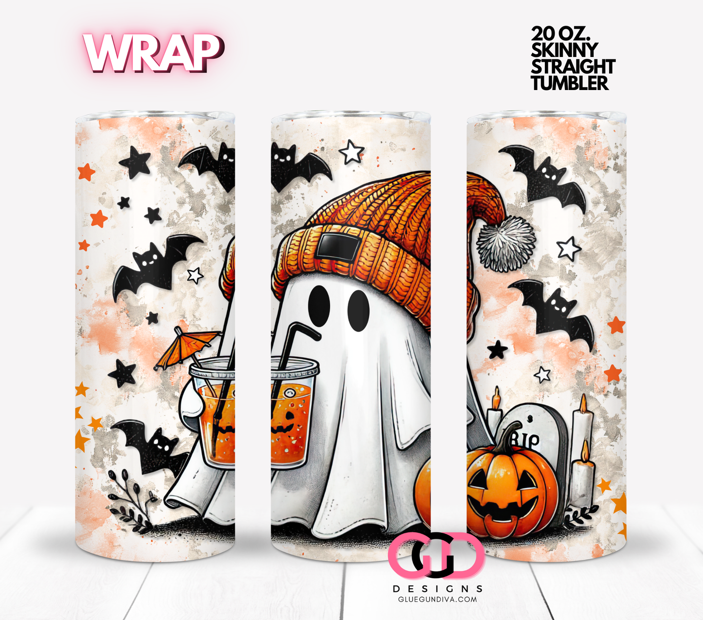 Cold Coffee Ghost - Digital tumbler wrap for 20 oz skinny straight tumbler