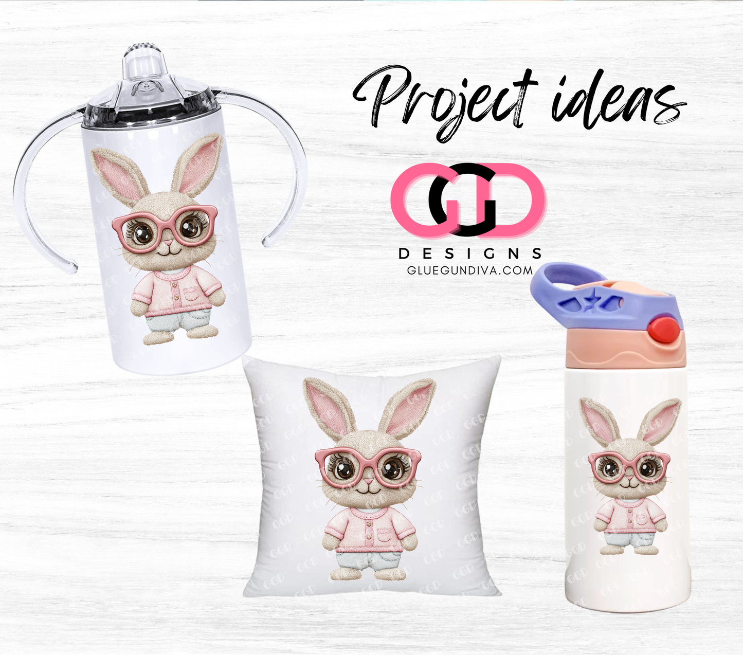 Faux Embroidered Pink Bunny- PNGs & SVGs
