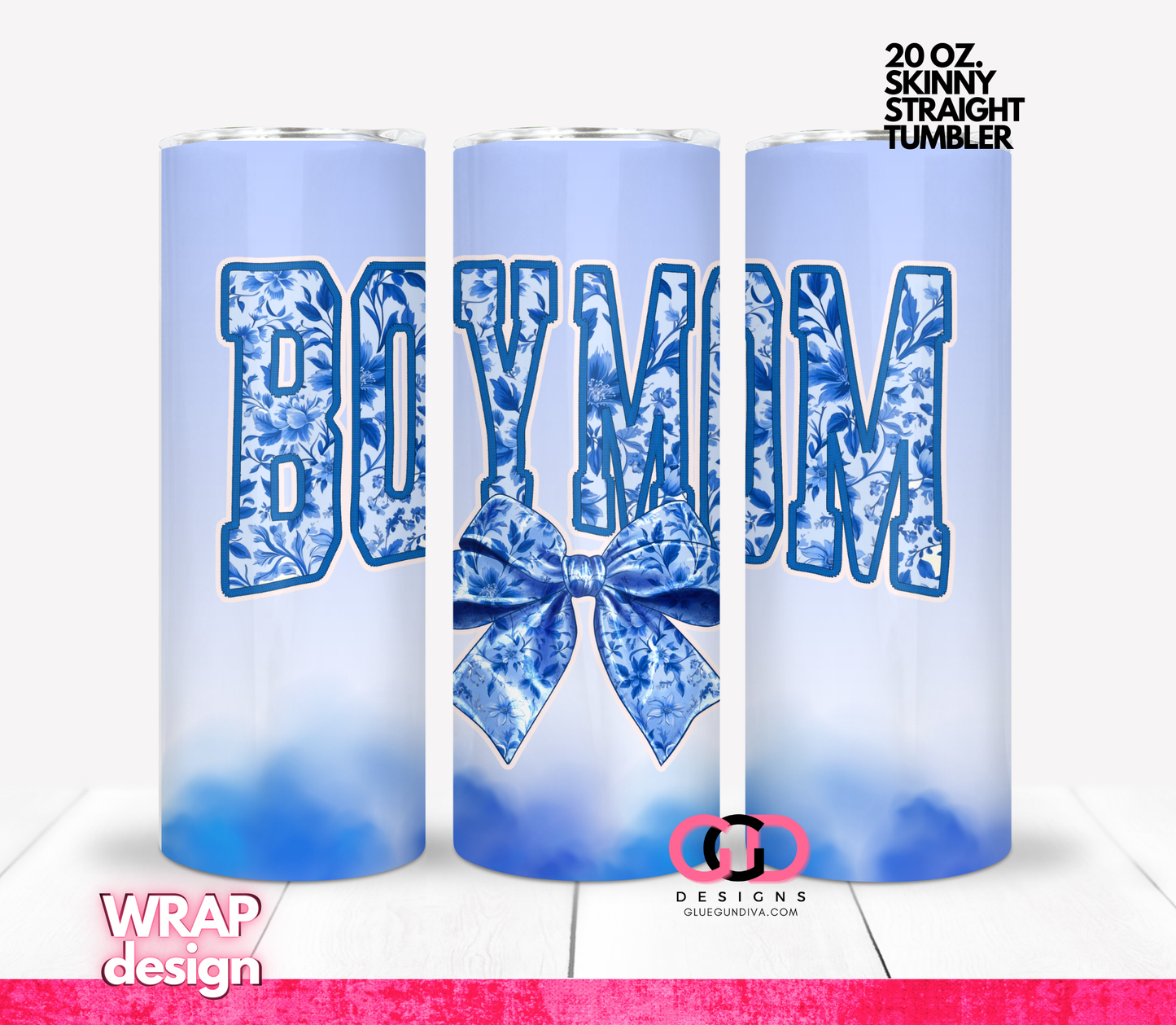 Boy Mom - Digital tumbler wrap for 20 oz skinny straight tumbler