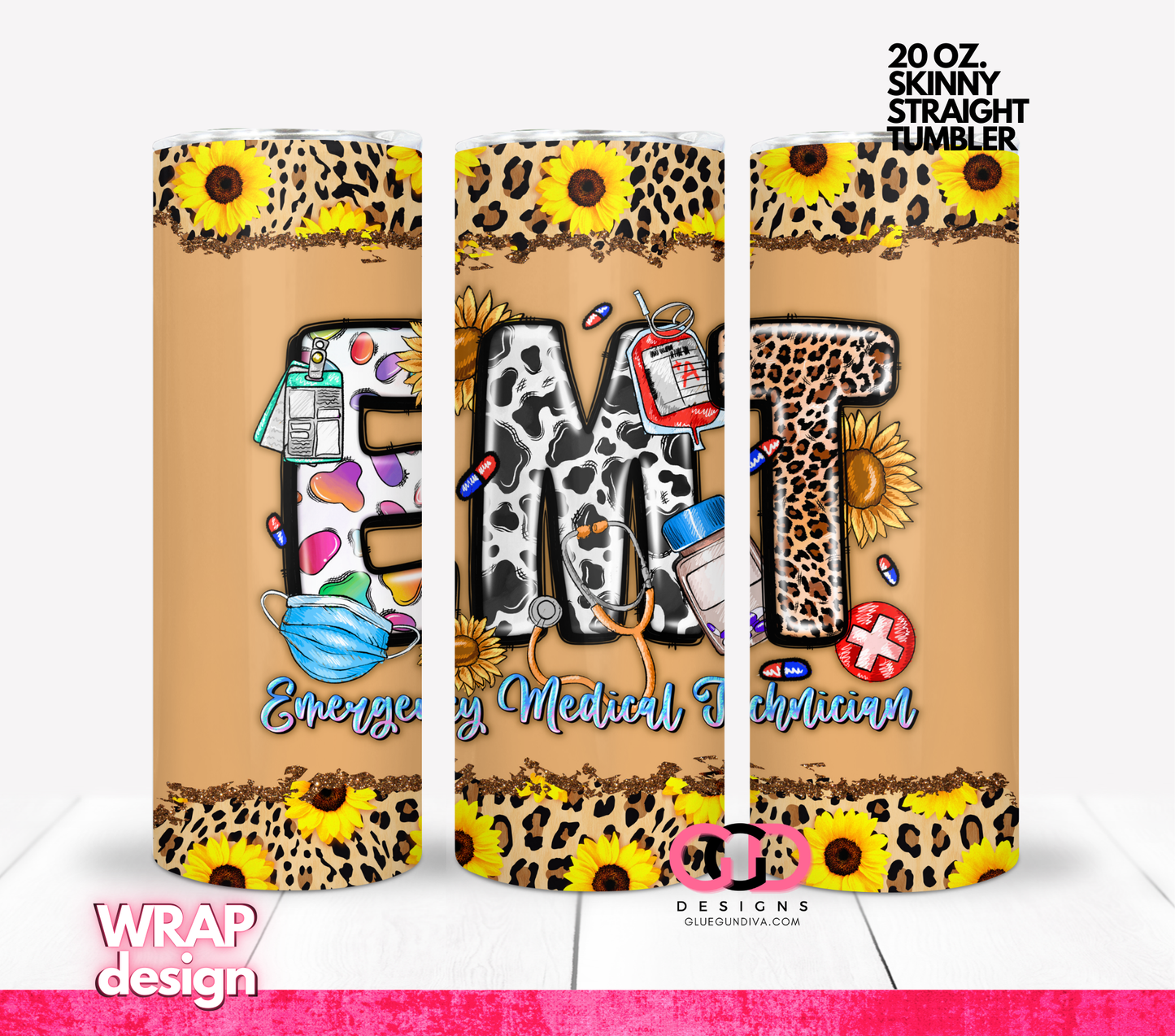 EMT Sunflowers- Digital tumbler wrap for 20 oz skinny straight tumbler