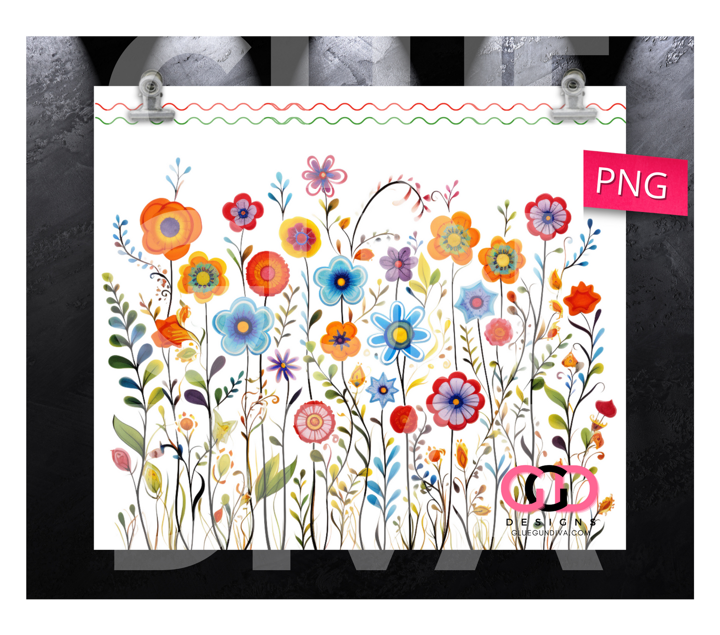 Flowers with wavy border- Digital tumbler wrap for 20 oz skinny straight tumbler