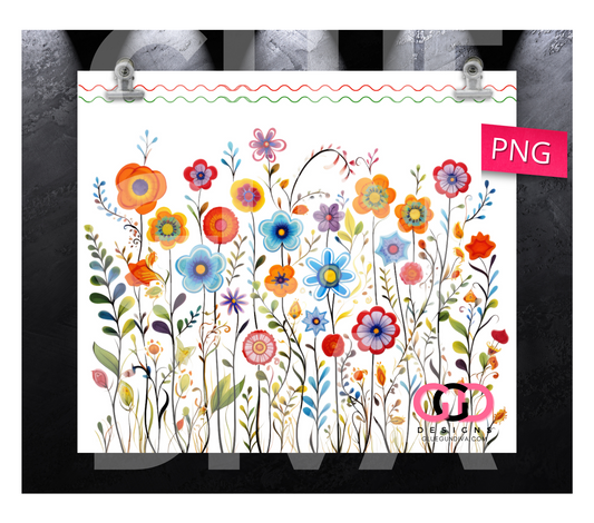Flowers with wavy border- Digital tumbler wrap for 20 oz skinny straight tumbler