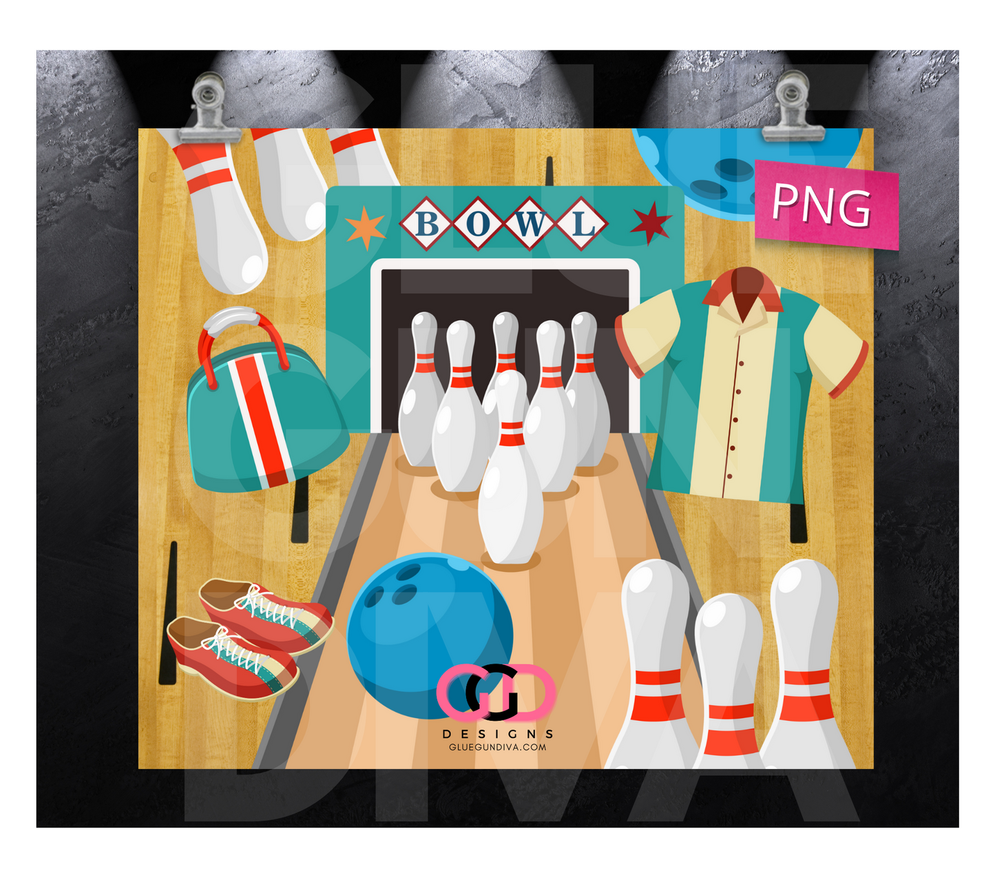 Bowling- Digital tumbler wrap for 20 oz skinny straight tumbler