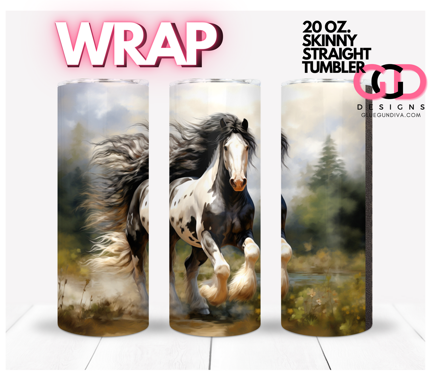 Gypsy Vanner Horse- Digital tumbler wrap for 20 oz skinny straight tumbler
