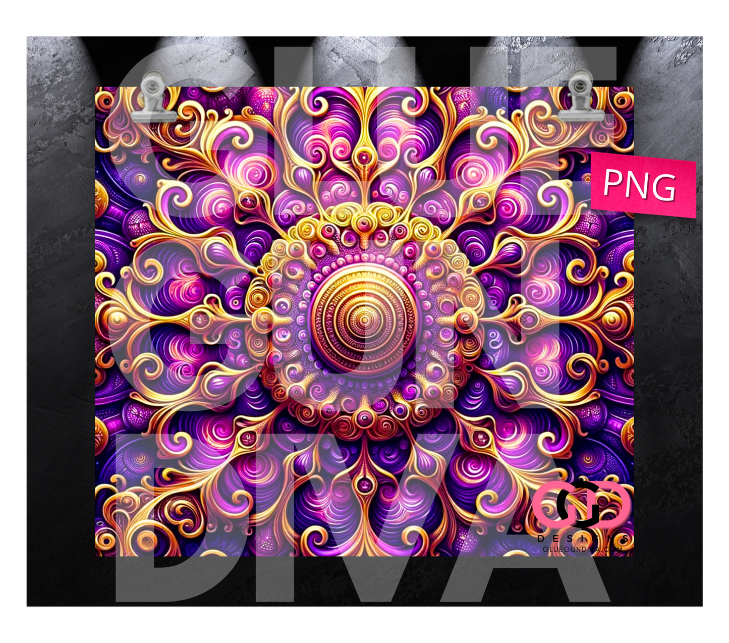 Purple pink and gold psychedelic - Digital tumbler wrap for 20 oz skinny straight tumbler